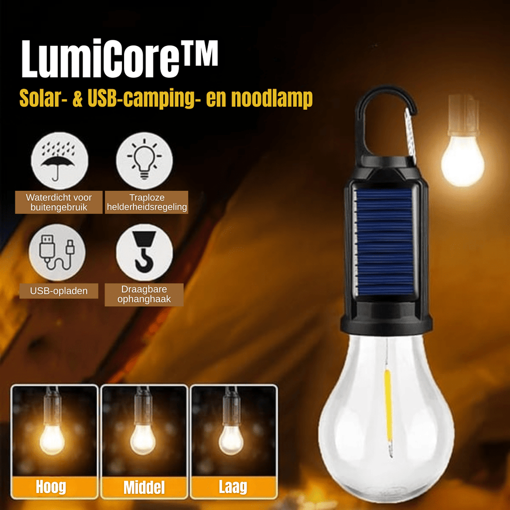 LumiCore™ – Solar- & USB-camping- en noodlamp