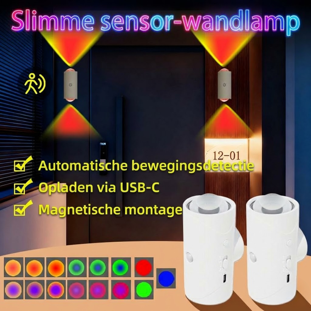 LumiAura™ – Slimme sensor-wandlamp met magnetische montage