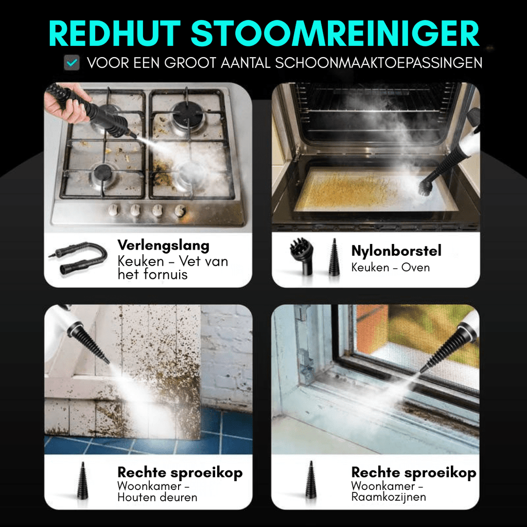RedHut™ – Draagbare stoomreiniger met 12 opzetstukken voor keuken, badkamer & huishouden