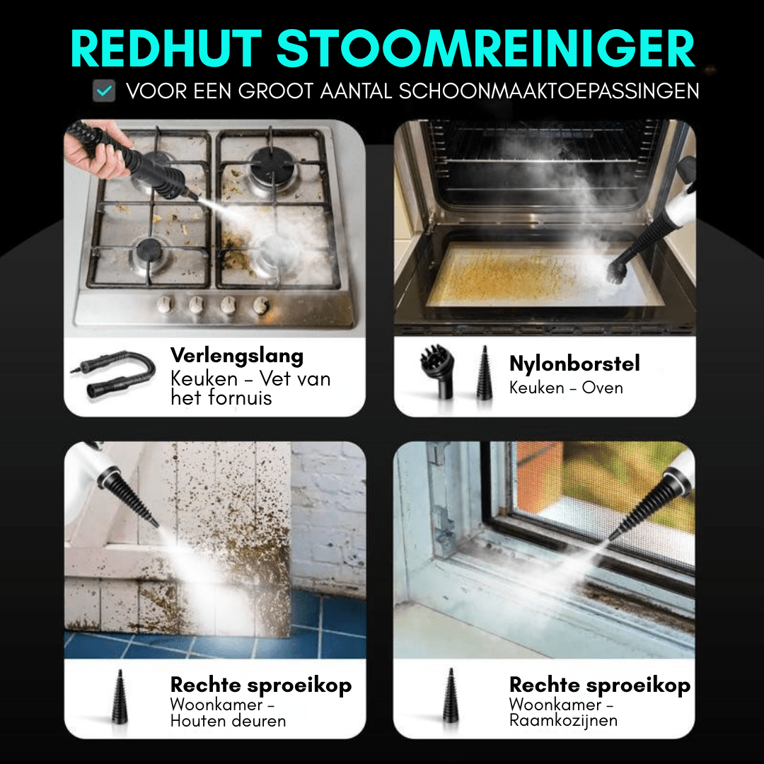 RedHut™ – Draagbare stoomreiniger met 12 opzetstukken voor keuken, badkamer & huishouden