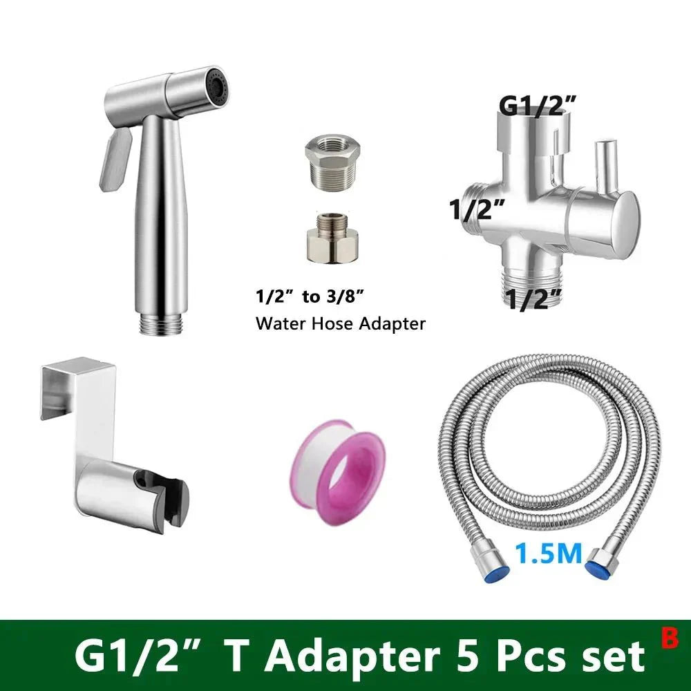 CleanJet™ – Handbidet Sproeikop-Set met Slang & T-Stuk