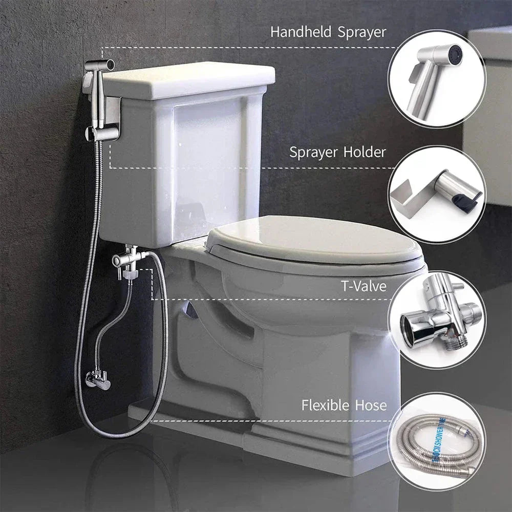 CleanJet™ – Handbidet Sproeikop-Set met Slang & T-Stuk