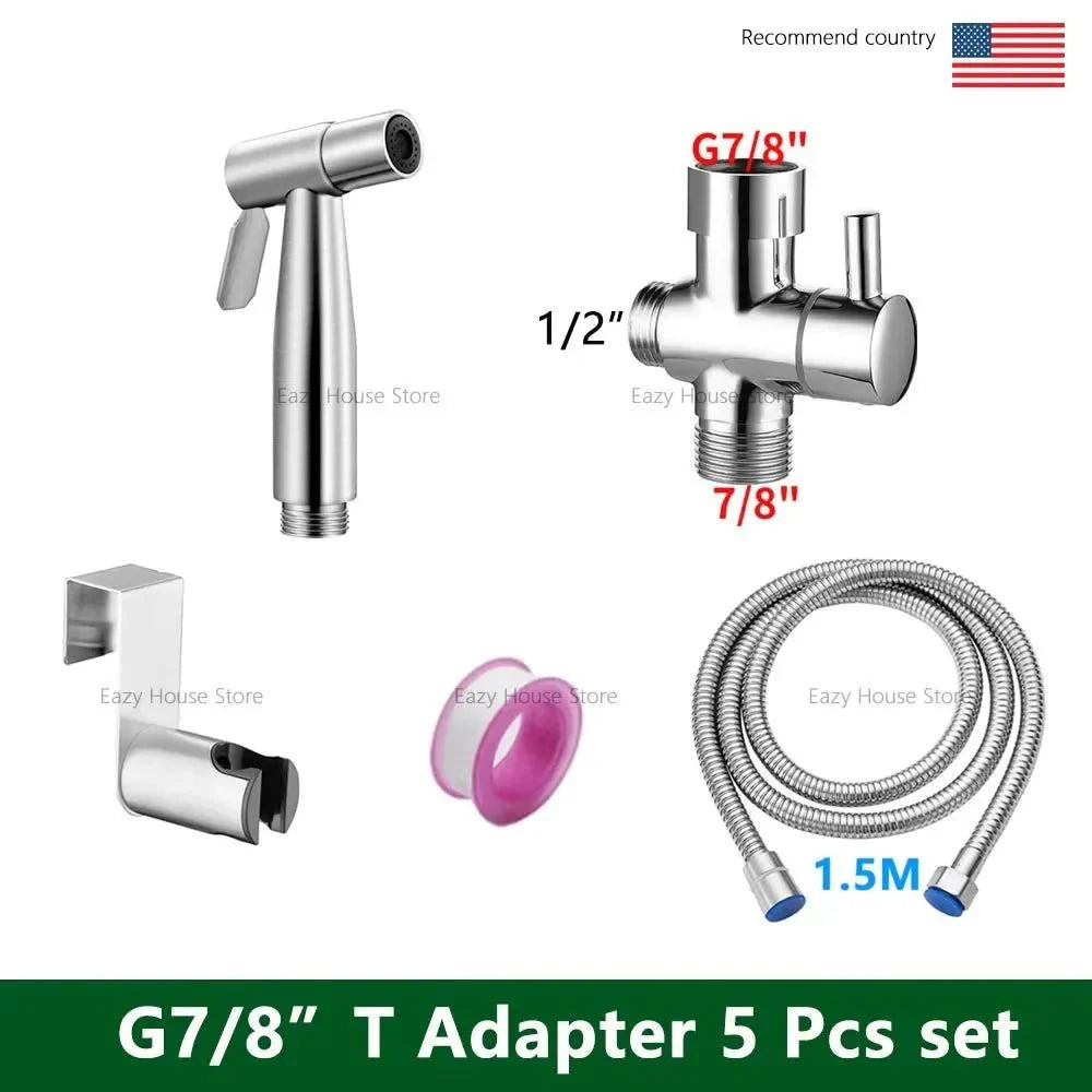 CleanJet™ – Handbidet Sproeikop-Set met Slang & T-Stuk